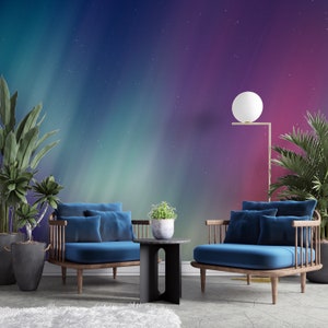 Night Sky Wonder: Colorful Aurora Borealis Wall Mural, Peel and Stick Wallpaper, Wallpaper Mural, Aurora Borealis Background Wallpaper