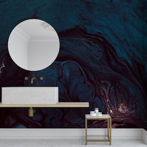 Custom Size Dark Blue Wallpaper, Removable Wallpaper, Wall Mural, Wallpaper Mural, Abstract Wallpaper, Dark Wallpaper, Gold Wallpaper