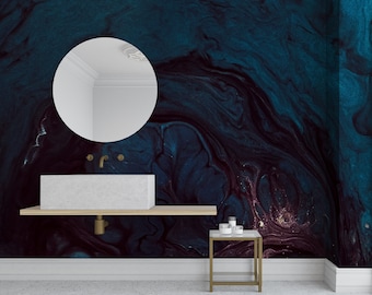 Custom Size Dark Blue Wallpaper, Removable Wallpaper, Wall Mural, Wallpaper Mural, Abstract Wallpaper, Dark Wallpaper, Gold Wallpaper
