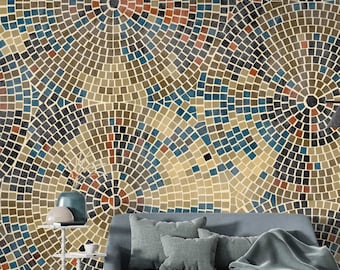 Peel and Stick Mosaic Wallpaper, Abstract Wallpaper, Wallpaper Mural, Modern Wallpaper, Geomertic Wallpaper, Tile Wallpaper, Removable Mural