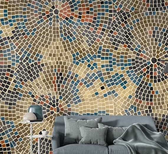 Peel and Stick Mosaic Wallpaper, Abstract Wallpaper, Wallpaper Mural, Modern Wallpaper, Geomertic Wallpaper, Tile Wallpaper, Removable Mural