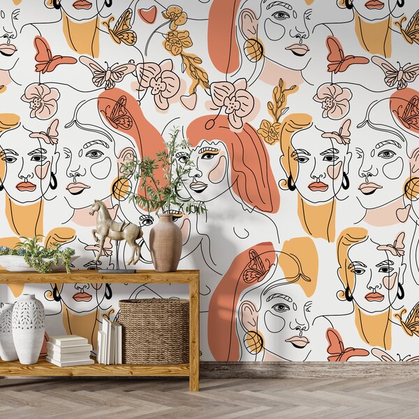 Self Stick Wallpaper With Woman Faces Etsy