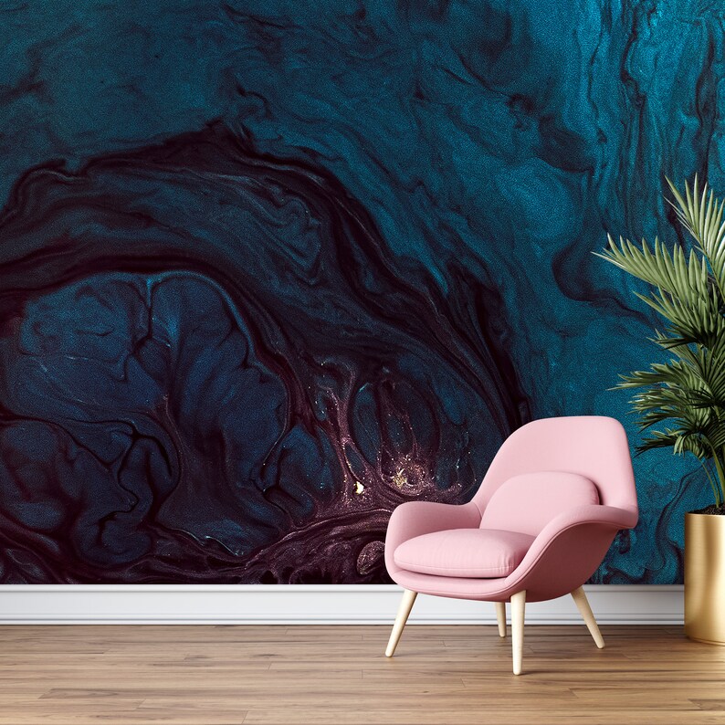 Dark Blue Wallpaper Removable Wallpaper Wall Mural Etsy