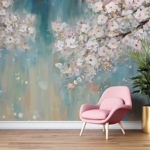 Cherry Blossom Peel and Stick Wallpaper, Removable Wallpaper, Wall