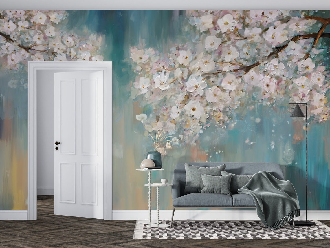 Cherry Blossom Peel and Stick Wallpaper Removable Wallpaper Etsy