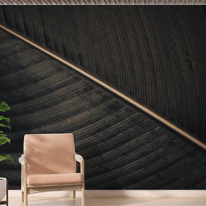Black Leaf Wallpaper, Removable Wallpaper, Peel and Stick Wallpaper, Wall Mural, Textured Wallpaper, Leaf Wallpaper, Black Wallpaper