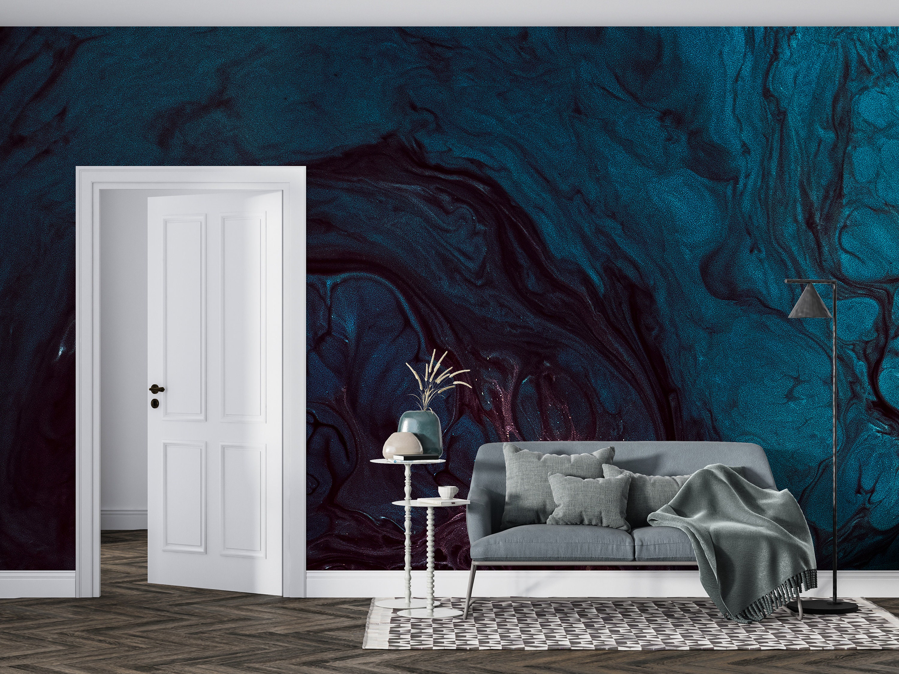 Dark Blue Wallpaper Removable Wallpaper Wall Mural Etsy