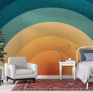 Custom Size Retro Abstract Sun Wallpaper, Peel and Stick Self Adhesive or Pasted, Temporary and Removable Mural, Teen Room Wallpaper