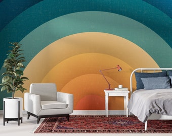 Custom Size Retro Abstract Sun Wallpaper, Peel and Stick Self Adhesive or Pasted, Temporary and Removable Mural, Teen Room Wallpaper