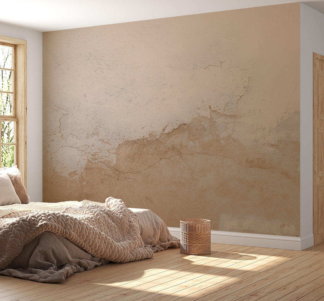 Textured Cream Colored Concrete Wallpaper, Peel and Stick Concrete Wall