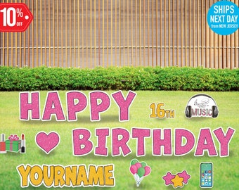 Happy Birthday Yard Sign for Girls, HBD Lawn Signs, Outdoor Lawn Decorations, Ornaments, Custom Name & Age 13, Birthday Sign