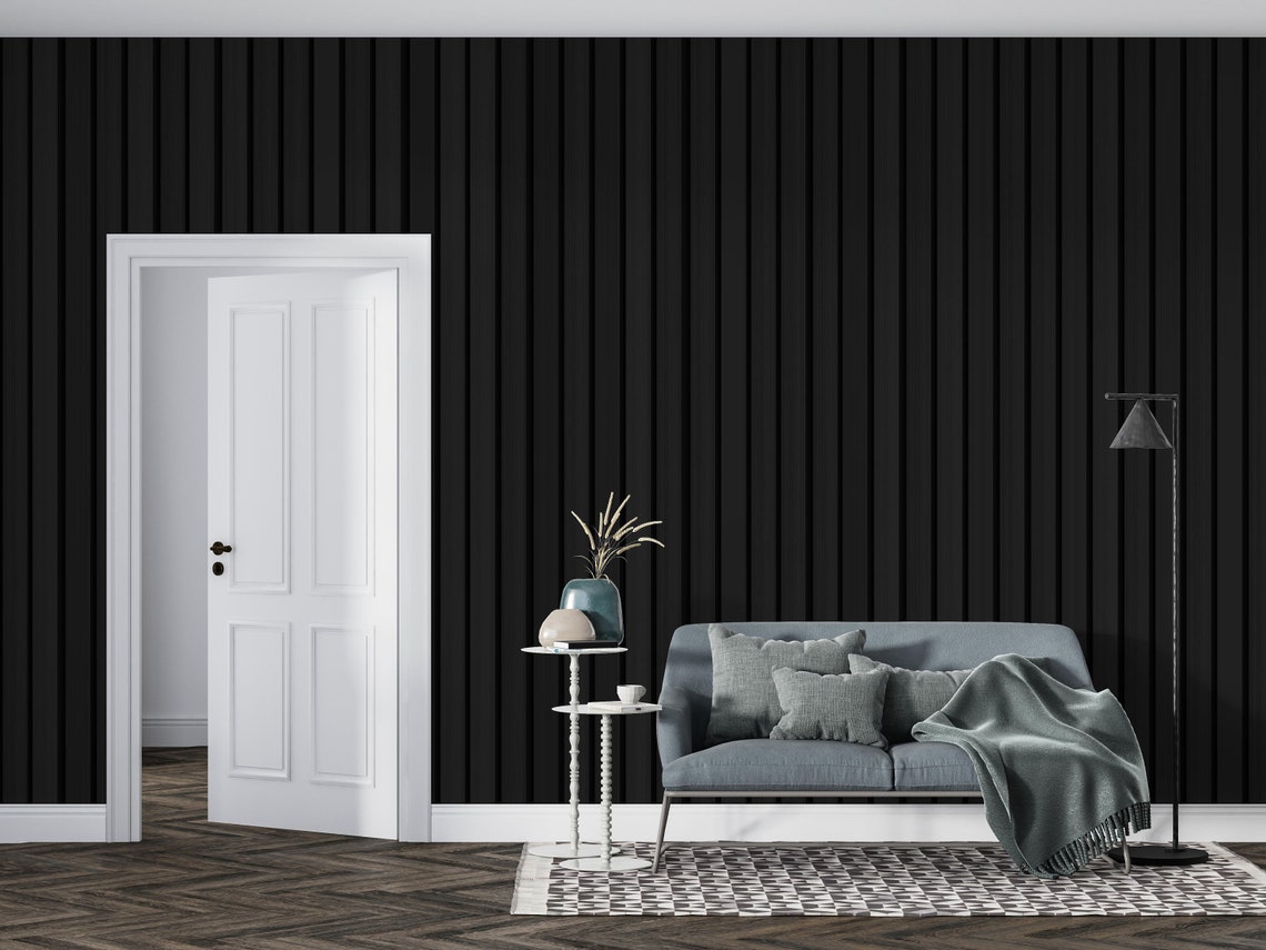 Black Wood Panel Wallpaper Removable Wallpaper Peel and Etsy