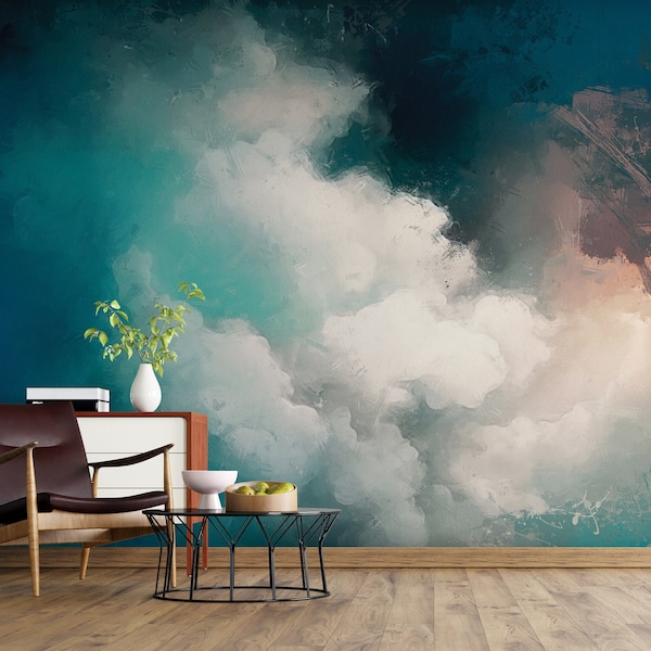 Oil Painting Cloud Wallpaper, Removable Wallpaper, Peel and Stick Wallpaper, Wall Mural, Wallpaper Mural, Clouds Wallpaper, Sky Wallpaper