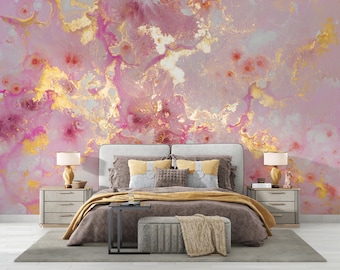Pink and Gold Marble Wallpaper, Removable Wallpaper, Peel and Stick Wallpaper, Wall Mural, Wallpaper Mural, Marble Wallpaper, Wall Decor
