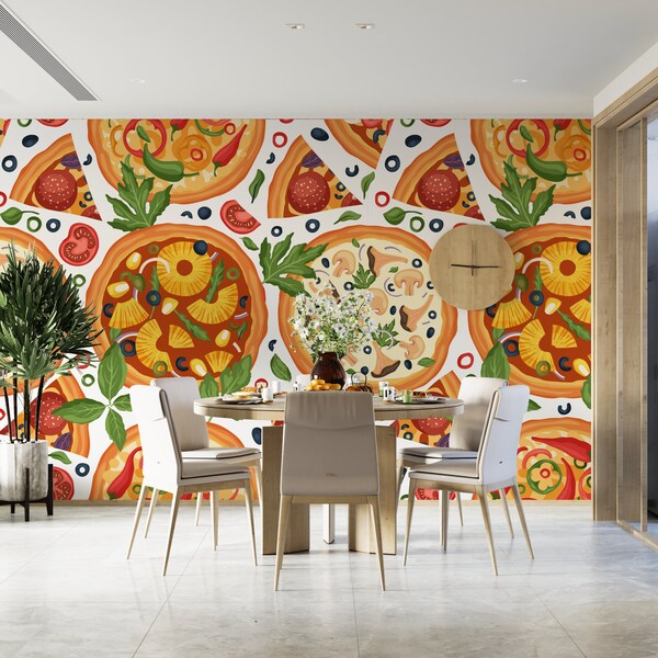 Custom Size Peel and Stick Restaurant Wall Mural, Pizza Wallpaper, Self Adhesive or Pasted Wallpaper, Removable Food Mural