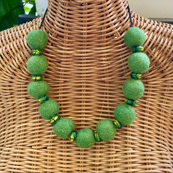 Lightweight Green Necklace Felted Wool Ball Necklace Art Statement Necklace Handmade Necklace Light Weight Necklace Great Gift. Etsy
