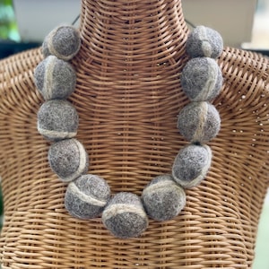 Felt pebble sea bead necklace, textile art necklace, statement necklace, handmade necklace, one of a kind necklace for women