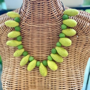 Artsy yellow handmade wool necklace, one of a kind adjustable felt ball necklace, lightweight necklace, perfect gift.