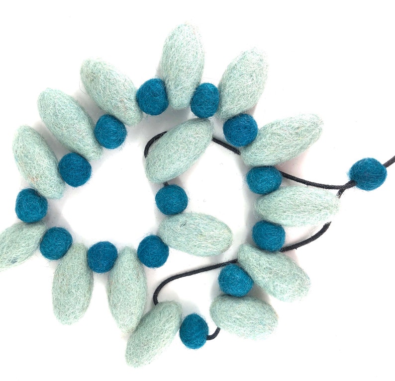 light weight wool necklace. Felted ball blue one of a kind felt textile art necklace