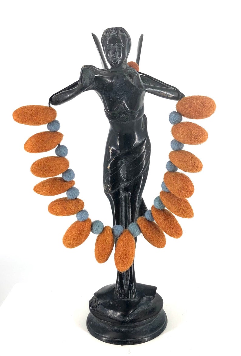 light weight wool necklace. Felted ball blue one of a kind felt textile art necklace