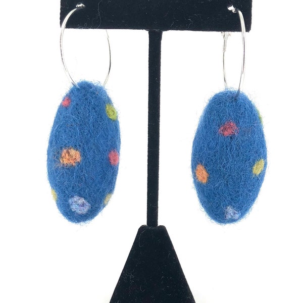 Polka Dot colorful felt ball earrings,  handmade light weight earrings, fun colorful statement earrings