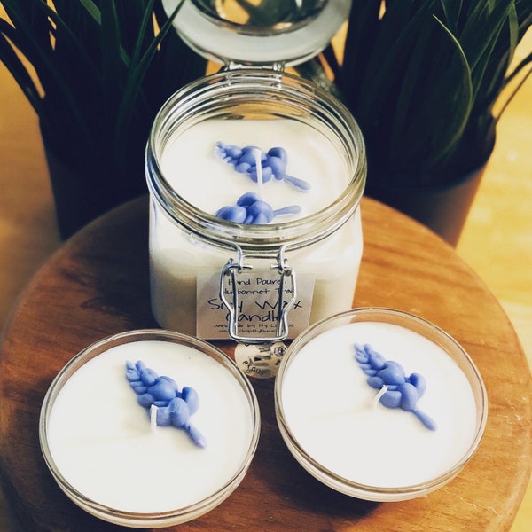 Texas Made Bluebonnet Trail Hand Gegoten Soja Wax Kaarsen, Allemaal Natuurlijk, Schoon Branden. Handgemaakte, veganistische en biologische aromatherapie.