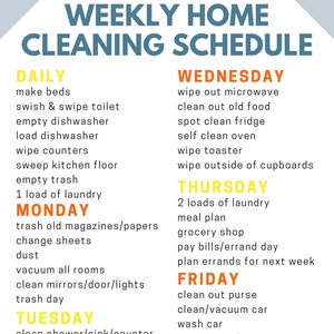 Weekly Cleaning Schedule Printable Instant Download Etsy