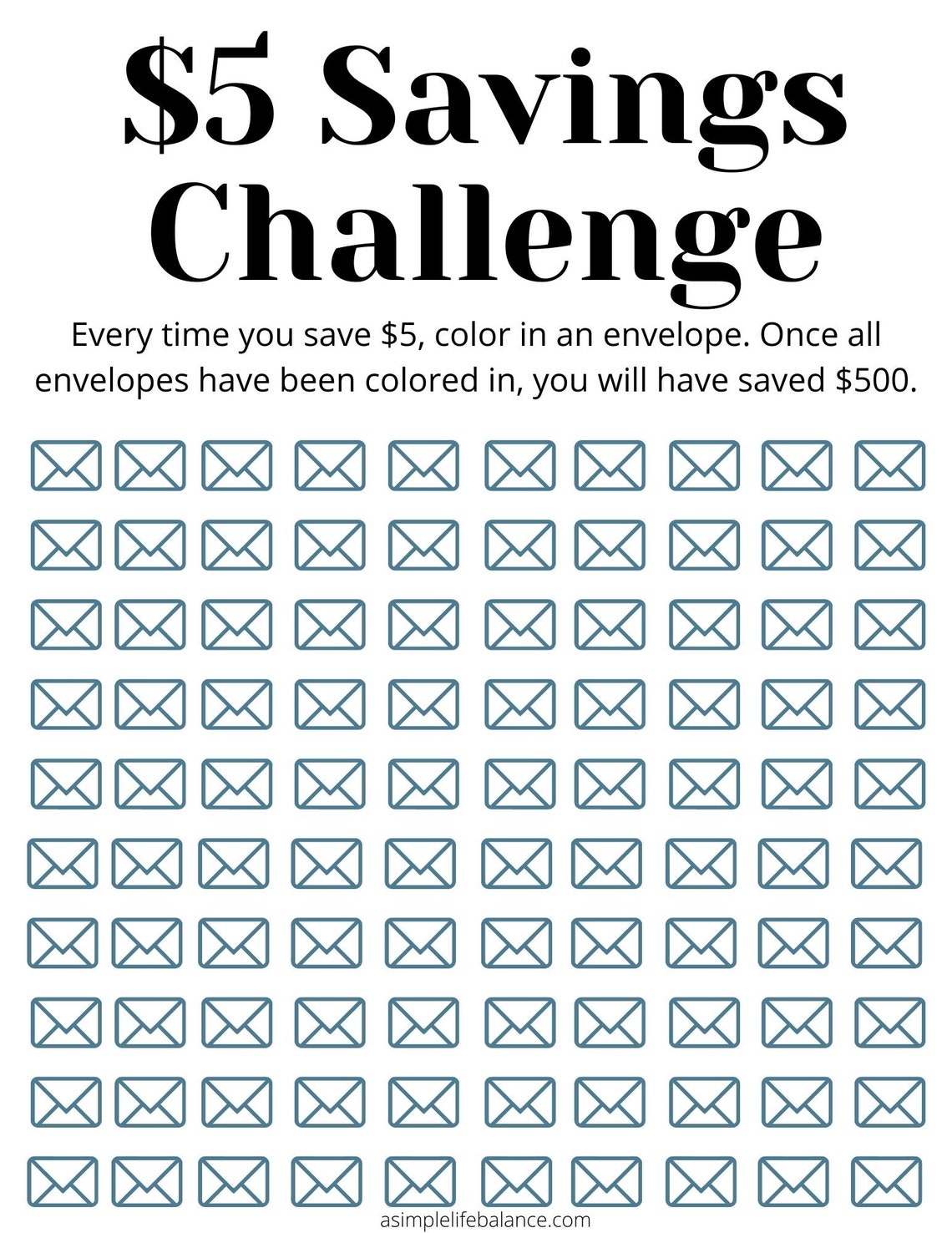 Savings Challenge Budget Digital Printable 5 Dollar Savings Printable ...