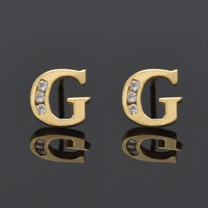 Aretes con inicial G de 14 quilates • PAR, aretes con letras • aretes con alfabeto • Oro amarillo macizo de 14 quilates • PAR o medio PAR