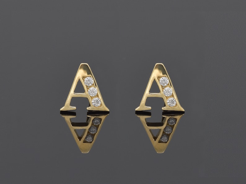 14k Solid Gold Initial A Earring With Cz.stud Earring for Men Etsy