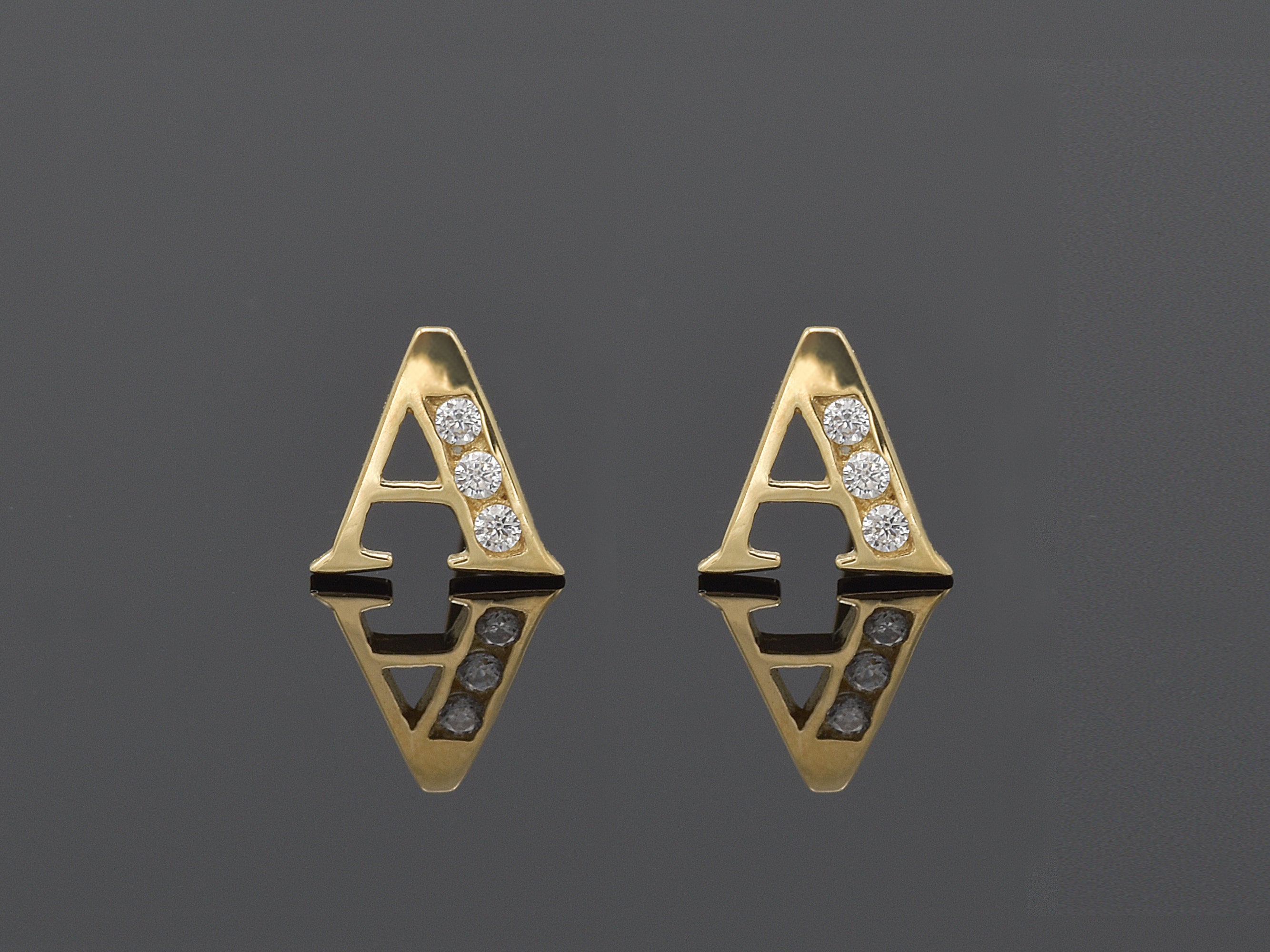 14k solid gold initial A earring with CZ.Stud earring for men Etsy