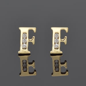 Aretes con inicial F de 14 quilates • PAR, Aretes con letras • Aretes con alfabeto • Oro amarillo macizo de 14 quilates • Como los ven las celebridades • PAR
