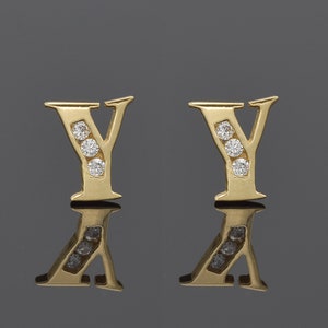 Aretes con inicial de 14 quilates • PAR, aretes con letras • aretes con alfabeto • Oro amarillo macizo de 14 quilates • PAR o medio PAR