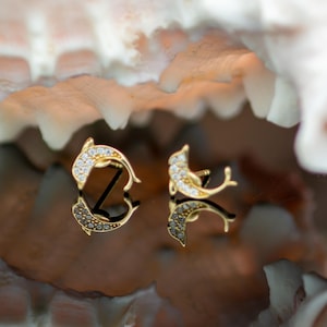 14k solid gold Dolphin stud earrings