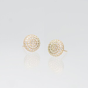 14K Solid Gold Pave Simulated Diamond Earrings, Cubic Zirconia ...