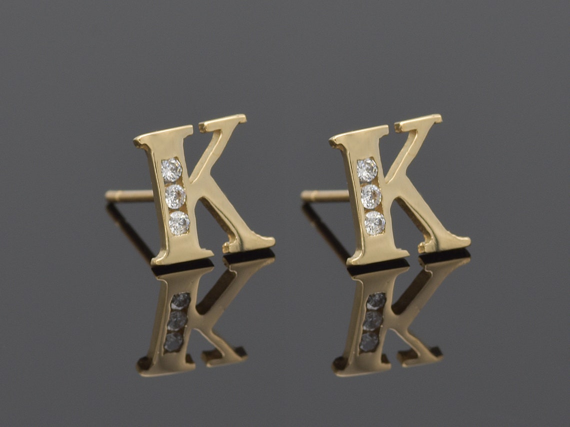 14K Initial K Stud Earrings PAIR Letter Stud Earrings Etsy