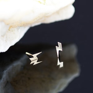 14K trendy lightning Bolt post earring/minimalist