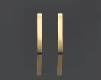 14k solid Yellow / White Gold Bar Earrings, , Gold Bar Studs, Minimalist Earrings, Dainty Bar Earrings, Gifts For Her. Sold in PAIR