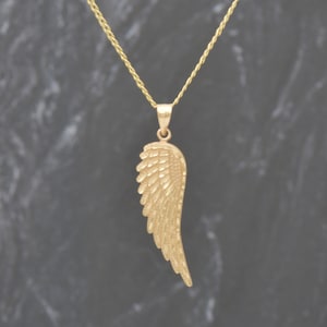 14k solid yellow gold Angel Wing Necklace / Long Feathery Wing on • Meaningful Jewelry for Women, every women&#39;s desire to have