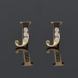 Aretes con inicial J de 14 quilates • PAR, aretes con letras • aretes con alfabeto • Oro amarillo macizo de 14 quilates • PAR o medio PAR