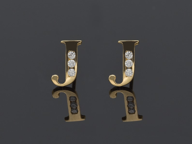 14K Initial J Stud Earrings PAIR Letter Stud Earrings Etsy