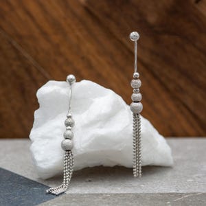 14k solid White gold Hanging Tassel Dangle Earrings