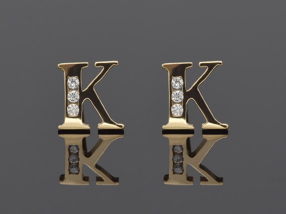 14K Initial K Stud Earrings PAIR Letter Stud Earrings Alphabet Stud Earrings 14k Solid Yellow Gold PAIR Etsy