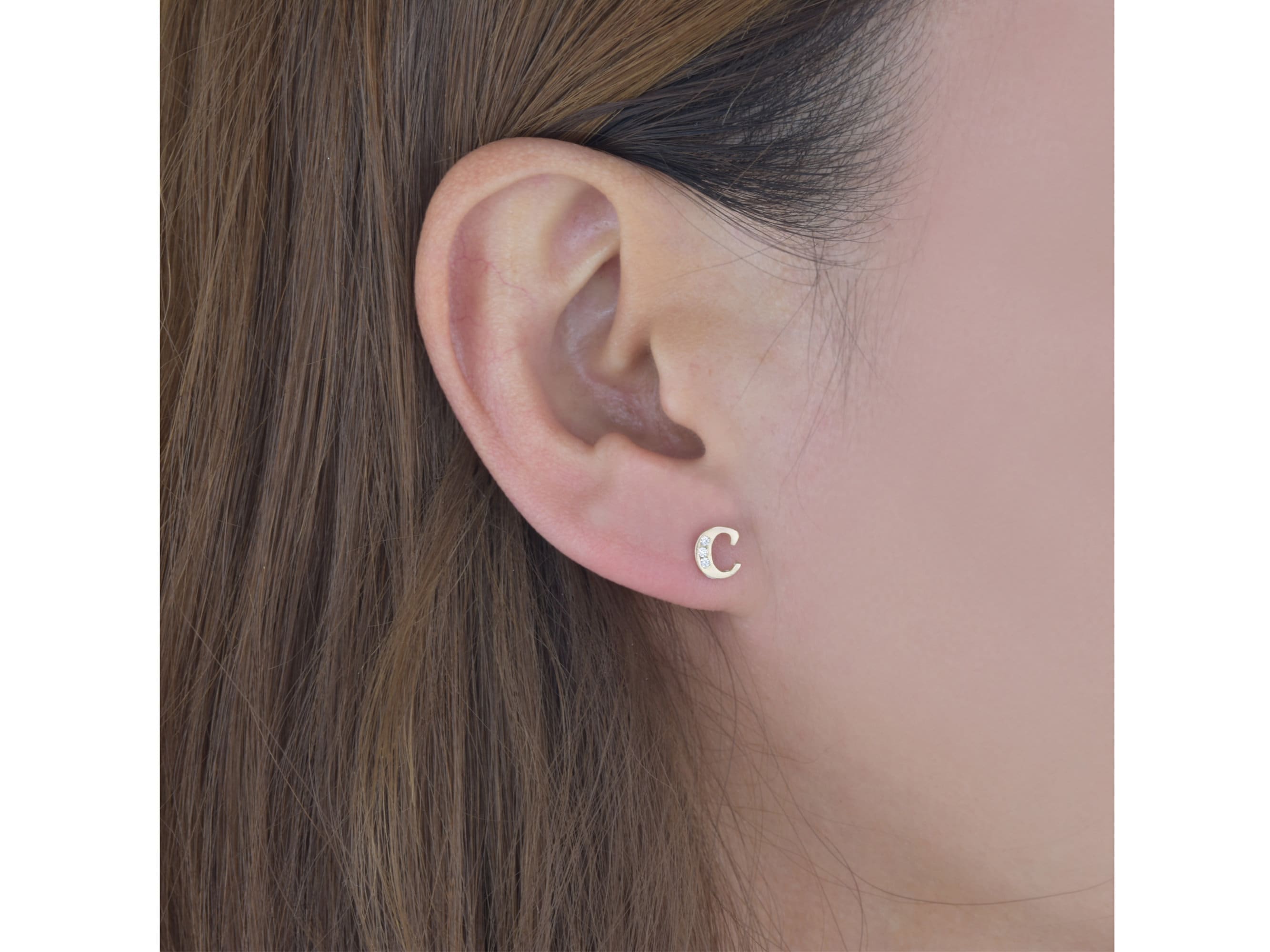 14k Solid Gold Initial C Earring With Cz.stud Earring for Men Etsy UK