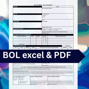 Plantilla de conocimiento de embarque / PDF y Excel / Plantilla de formulario comercial / Descarga digital BOL / Formulario BL editable