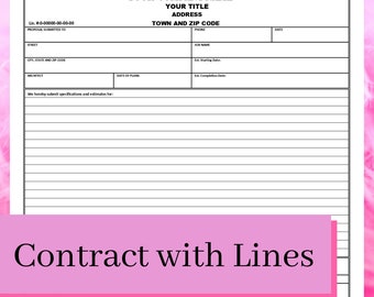 Contract with lines template / Editable Proposal & Contract Form / Business form template / Contract Digital Download / Printable /Excel