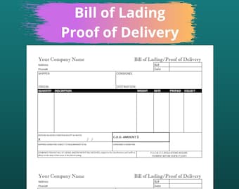 Modèle de connaissement / Preuve de livraison imprimable / Modèle de formulaire commercial / Téléchargement numérique BOL / Formulaire imprimable BL POD / Excel