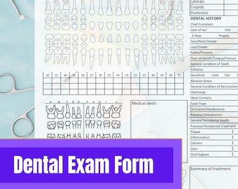 Dental Exam Form template / Dental Record / Editable / Instant Digital Download / Ready to use / Excel & PDF / Dental chart / office form