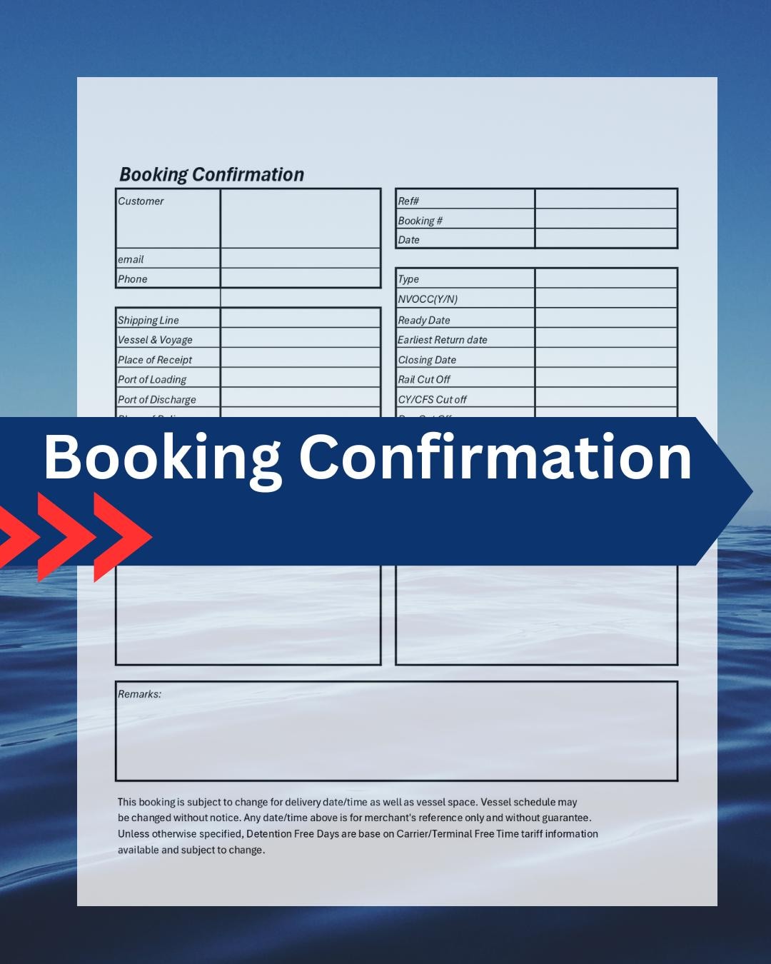 Booking Confirmation Template / Vessel Booking Printable / Receipt ...
