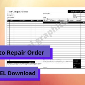 Auto Repair Order Form template / Auto Repair Service Form / Printable Editable Instant Download / Auto Shop Invoice / Excel